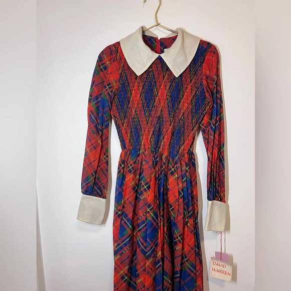 Long plaid collared dress vintage red black white Plymouth Christmas holiday! - Picture 1 of 12
